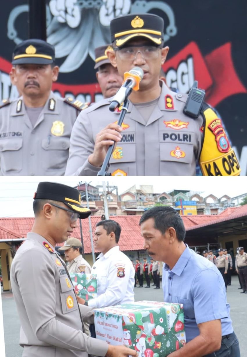 Kapolres Tebing Tinggi Bagikan Paket Nataru dan Sampaikan Pesan Penting Bagi Personil