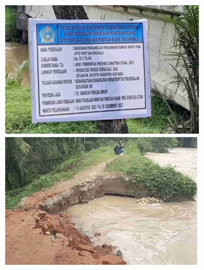 Tanggul Sungai Dalu Dalu di Batu Bara Nyaris Jebol, Diduga Kuat Pekerjaan Tak Sesuai RAB