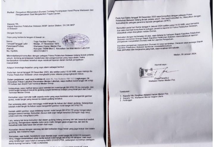 Pelaku Rampas HP dan Ancam Wartawan Dilaporkan ke Polres Pelabuhan Belawan