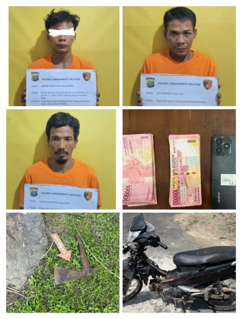 Kepala Korban Dihantam Kapak, Tiga Perampok Pasutri Ditangkap Polres Labusel