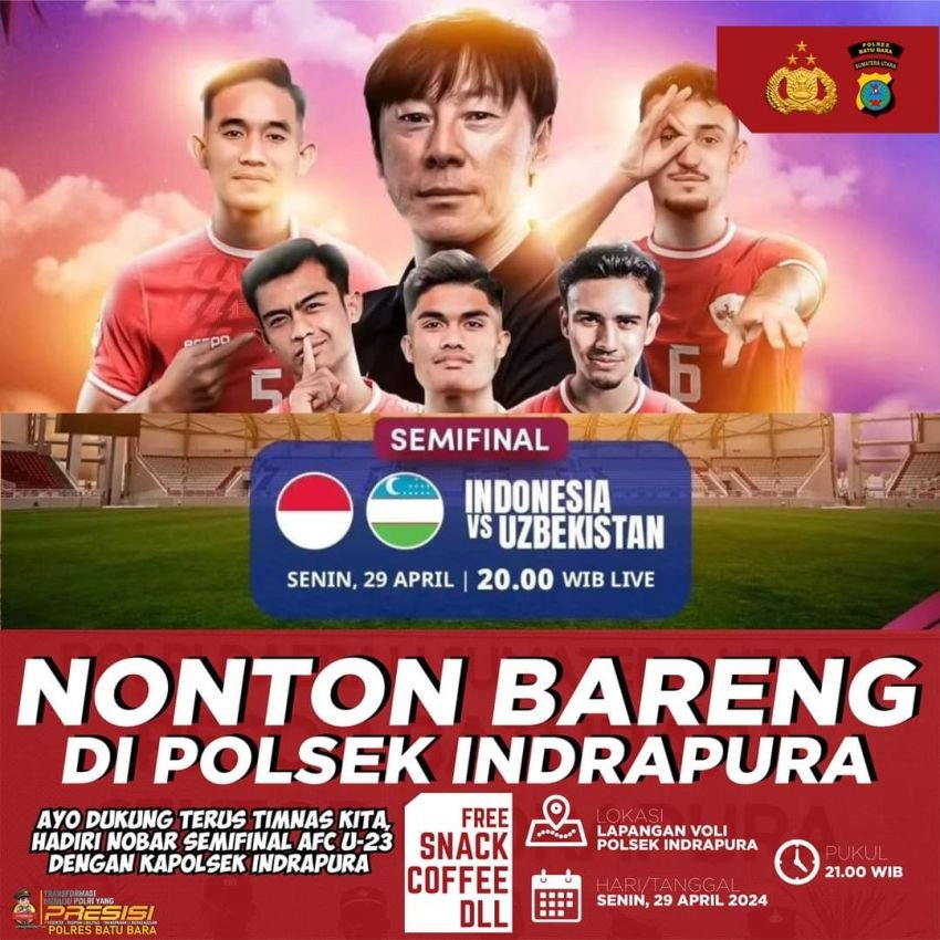 Polsek Indrapura Gelar Nonton Bareng Semifinal Piala Asia U 23,Timnas Indonesia VS Uzbekistan