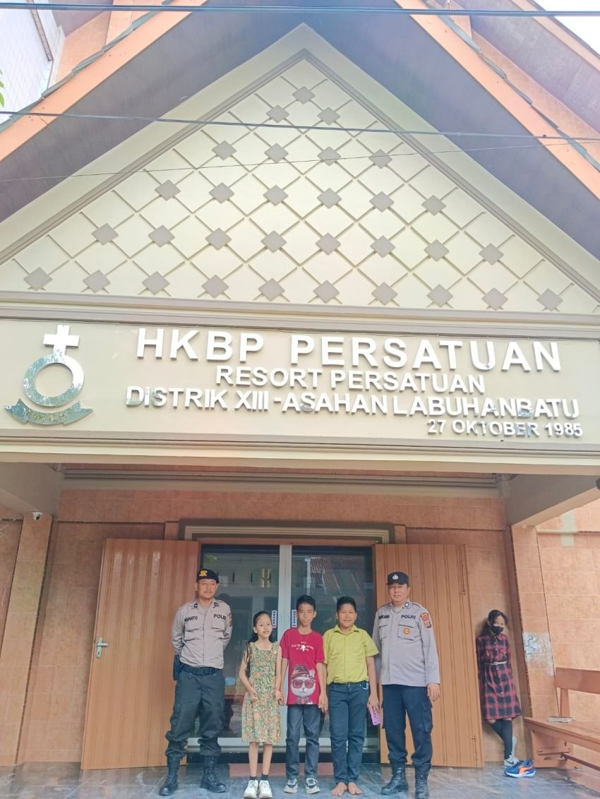 Wujudkan Kenyamanan Pada Kegiatan Ibadah Minggu, Polres Tanjung Balai Laksanakan Monitoring