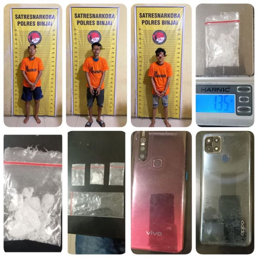 Tiga Pria Diduga Bandar Narkoba Ditangkap Polres Binjai
