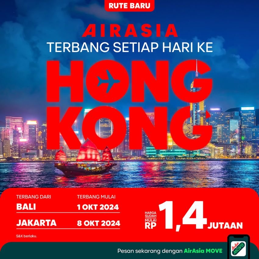 Indonesia AirAsia&nbsp;Lebarkan Sayap ke Asia, Buka Penerbangan Langsung ke Hong Kong dari Bali dan Jakarta