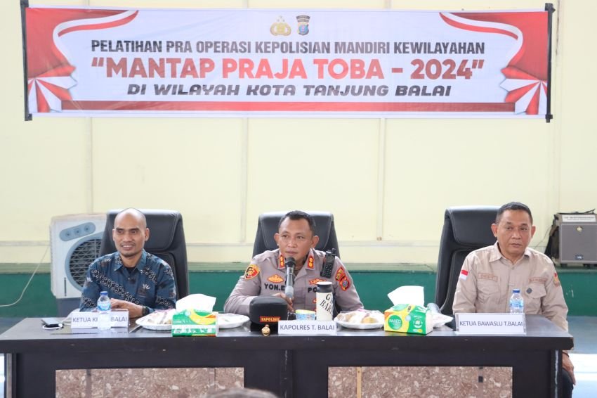 Kapolres Tanjung Balai Pimpin Latihan Pra Operasi Mantap Praja 2024 Pilkada Walikota Wakil Walikota