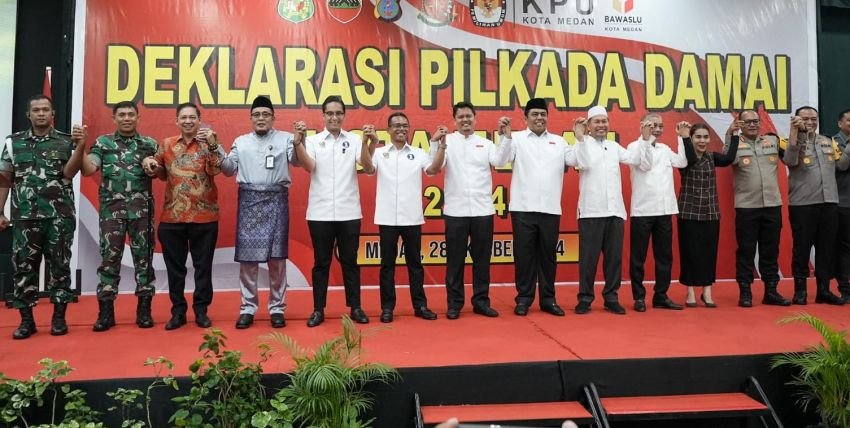 Aulia Rachman Saksikan Tiga Paslon Wali Kota dan Wakil Wali Kota Medan Deklarasi Pilkada Damai