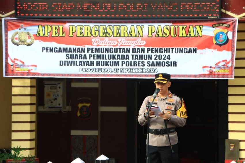 Kapolres Samosir Pimpin Pemberangkatan Personel dan BKO Polda Sumut Pengamanan TPS Pilkada 2024