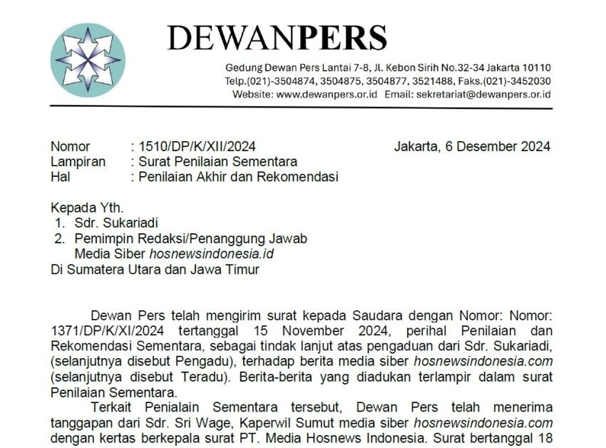 Dewan Pers Perintahkan Sri Wage Memuat Bantahan Sukariadi