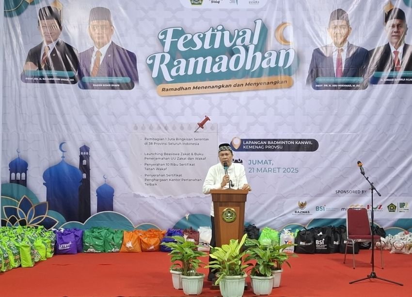 Festival Ramadan 2025, Kanwil Kemenagsu Bagikan 1000 Bingkisan dan Launching Gerakan Wakaf Uang.