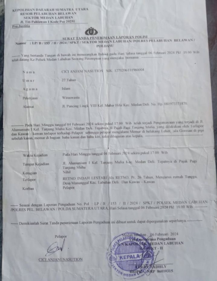 Korban Penganiayaan Meradang  Setahun LP Mengendap di Polsek Medan Labuhan