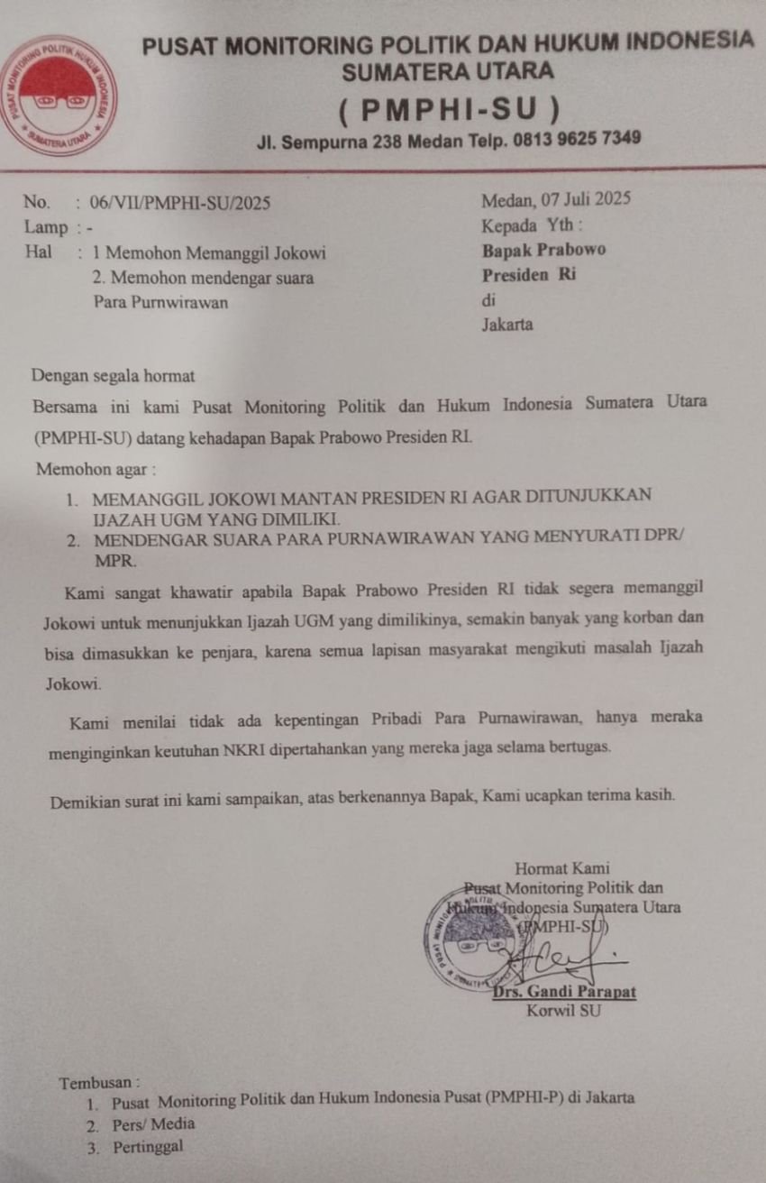 PMPHI Surati Presiden Terkait Ijazah Jokowi dan Permintaan Purnawirawan