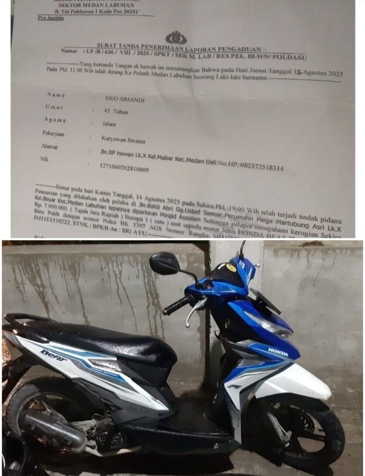 Saat Sholat Sepeda Motor Beat BK 5397 AGS Warga Martubung Raib Digasak Maling