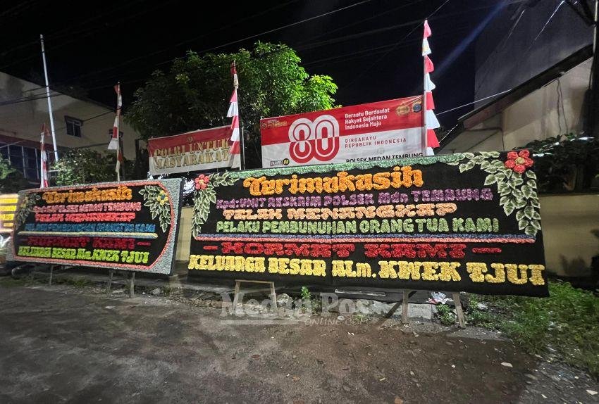Ungkap Kasus Pembunuhan, Karangan Bunga 'Terima Kasih' Hiasi Polsek Medan Tembung