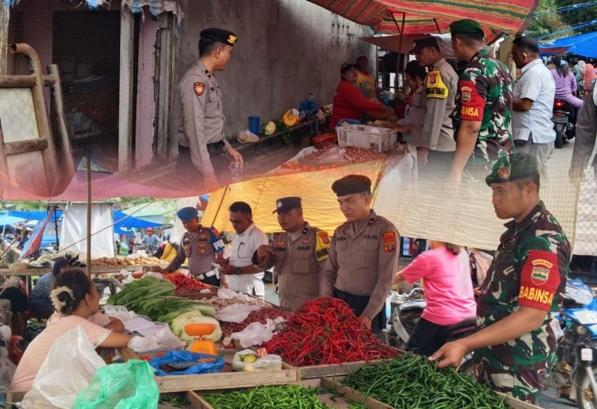 Sinergitas TNI&ndash;Polri Sidak Pasar Pantai Cermin, Pastikan Stok dan Harga Sembako Stabil Jelang Ramadhan