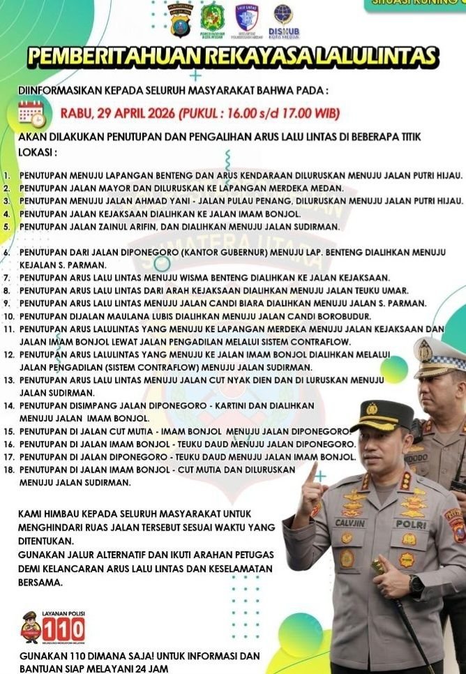 Besok, Satlantas Polrestabes Medan Rekayasa 18 Titik Ruas Jalan di Medan