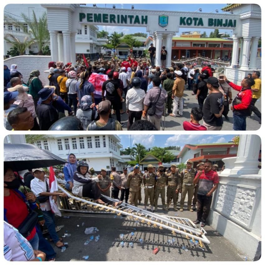 Demo Pedagang di Kantor Kota Binjai Ricuh, Gerbang Dirubuhkan Massa