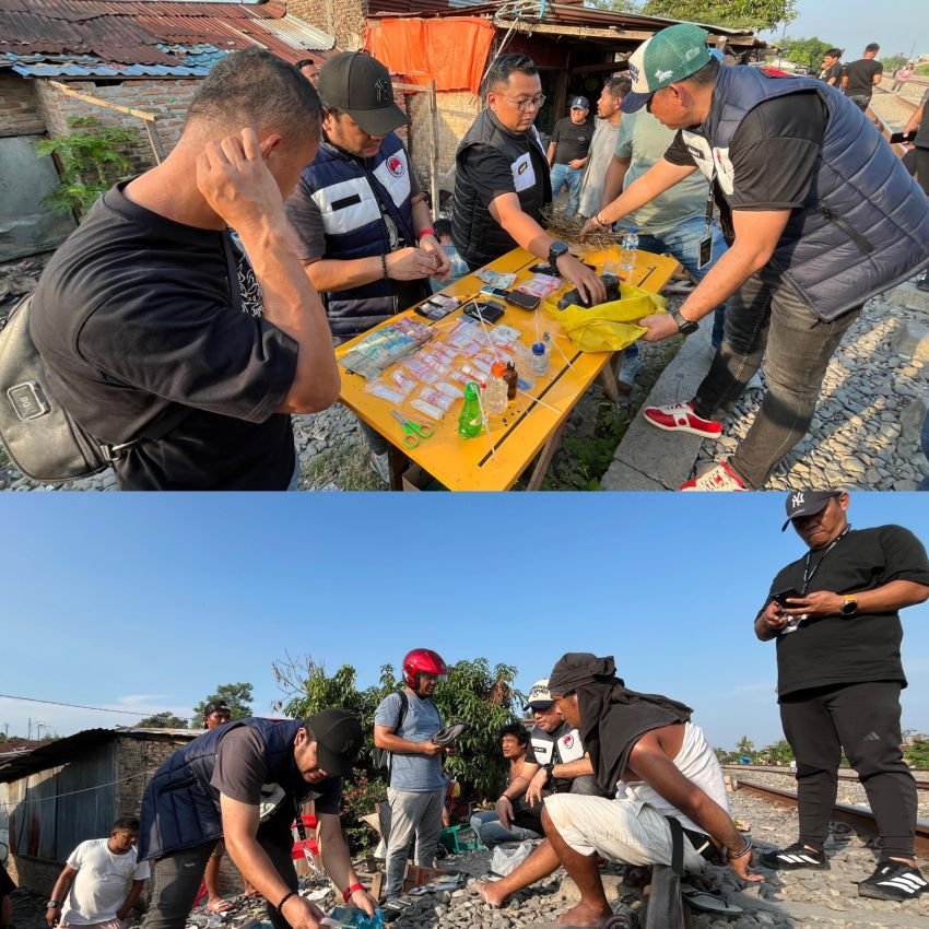Lagi, Barak Narkoba Pinggir Rel Tembung Digempur : 4 Pria Diborgol, Lapak Dibakar