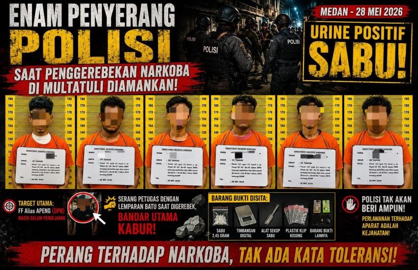 Ini Tampang Enam Penyerang Polisi Saat Penggerebekan Narkoba di Multatuli, Urine Positif Sabu