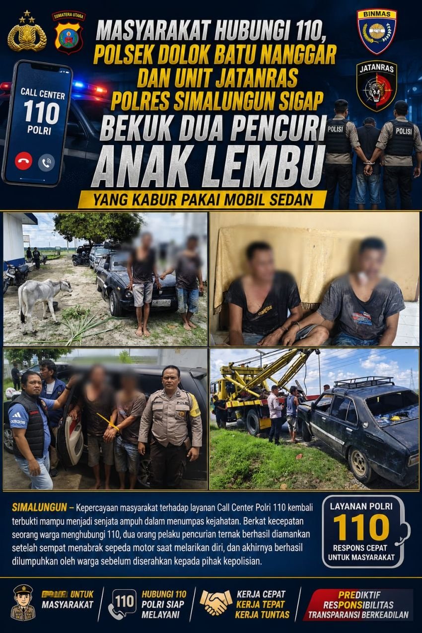 Dua Pencuri Anak Lembu di Simalungun Dibekuk Usai Kabur Pakai Sedan dan Tabrak Pemotor