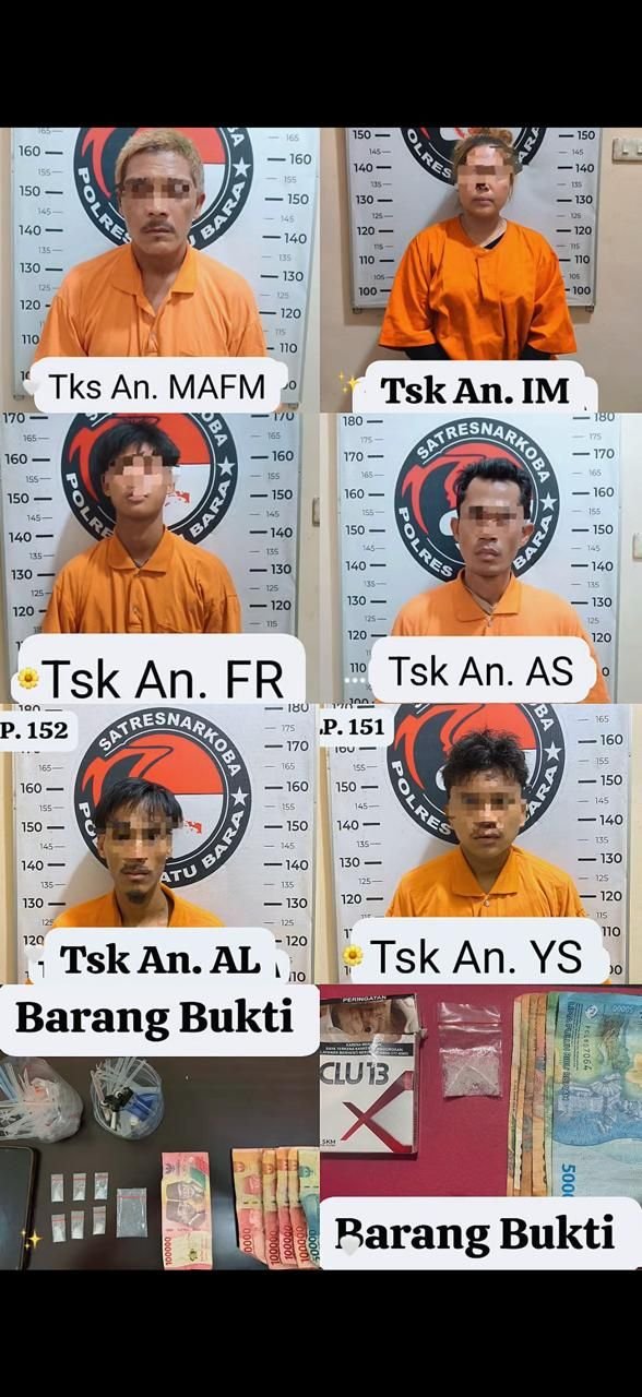 Satresnarkoba Polres Batu Bara Ungkap Lima Kasus Narkotika dalam Dua Hari, Enam Pelaku Diamankan