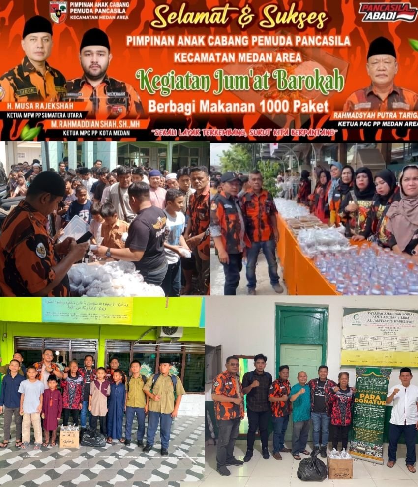 PAC Pemuda Pancasila Medan Area Bagikan 1.000 Paket Makanan untuk Jamaah dan Panti Asuhan