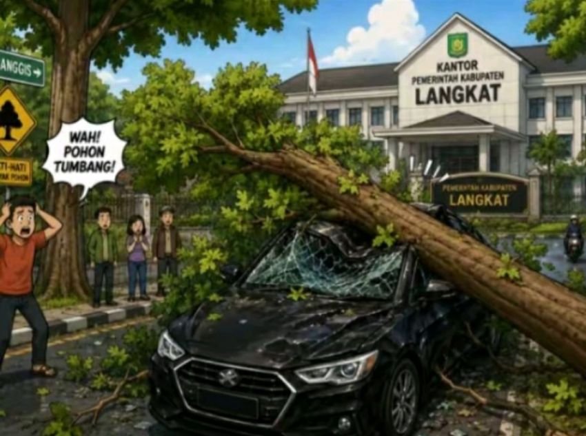 Kinerja Kadis Lingkungan Hidup Langkat Dipertanyakan, Terkait Mobil Tertimpa Pohan Akibat Hujan Deras dan Angin Kencang