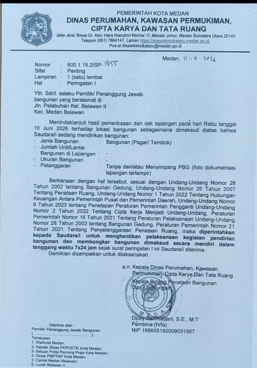 Bangun Tembok Ditanah Orang Lain, Dinas Perkim CKTR Medan Diminta Jangan Keluarkan Izin PBG PT SBP di Belawan