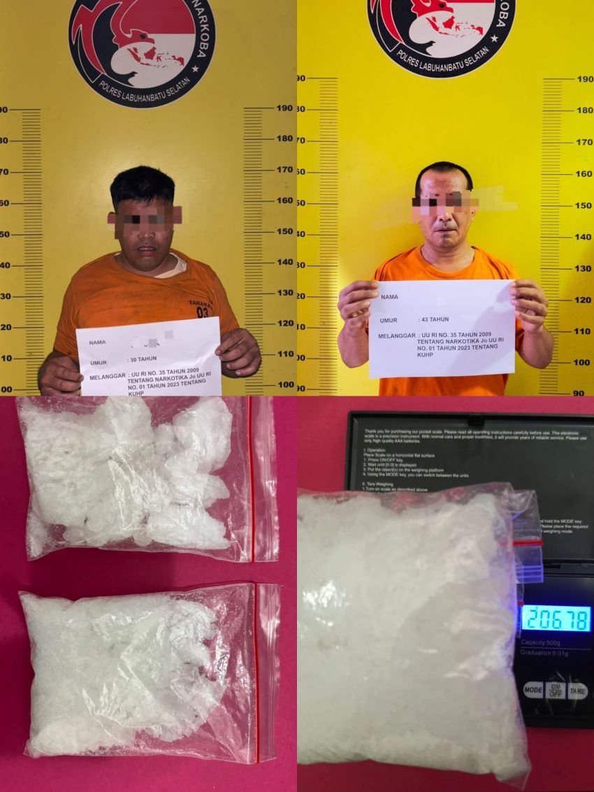 Polres Labusel Tangkap Dua Bandar Narkoba, Barang Bukti 206,78 Gram Sabu dan Mobil