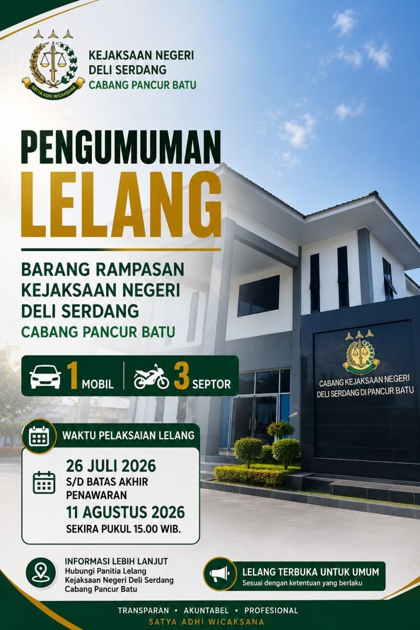 Buruan Daftar, Kejari Deli Serdang Akan Lelang 1 Mobil dan 3 Motor