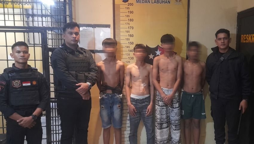Respon Call Center 110, Tim Macan Polres Pelabuhan Belawan Amankan Empat Remaja Pelaku Tawuran