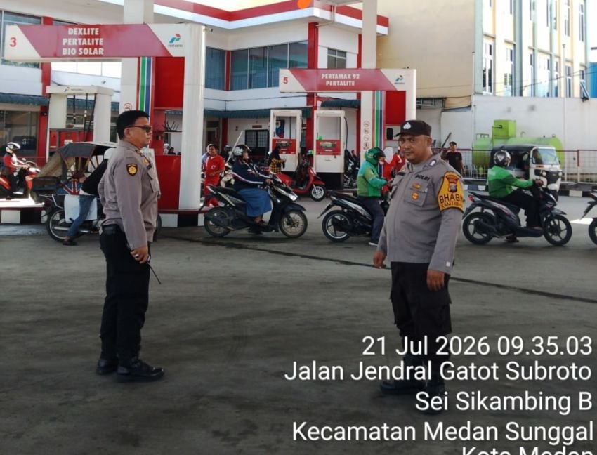 Polsek Sunggal Laksanakan Patroli dan Pengecekan SPBU, Pastikan Distribusi BBM Berjalan Aman dan Lancar