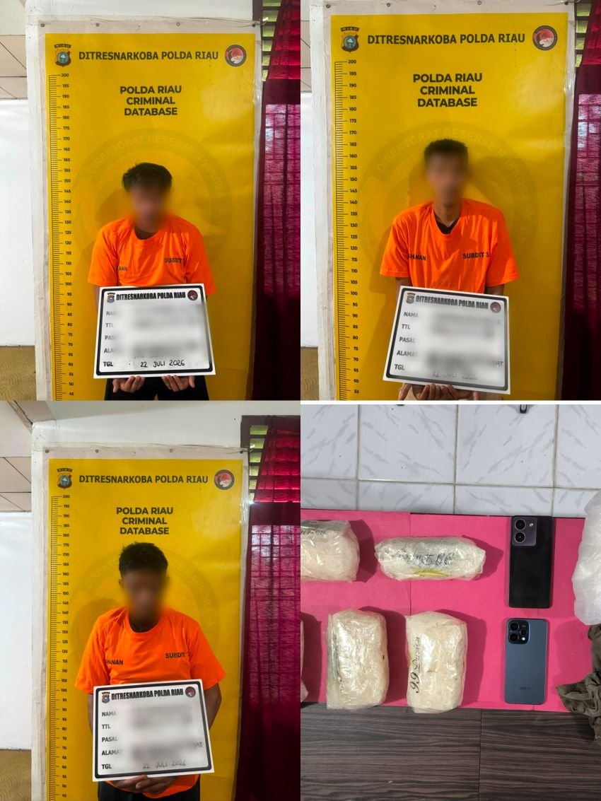 7 Kilogram Sabu Dikubur di Tanah dan Kebun Sawit, Ditresnarkoba Polda Riau Ringkus 3 Tersangka
