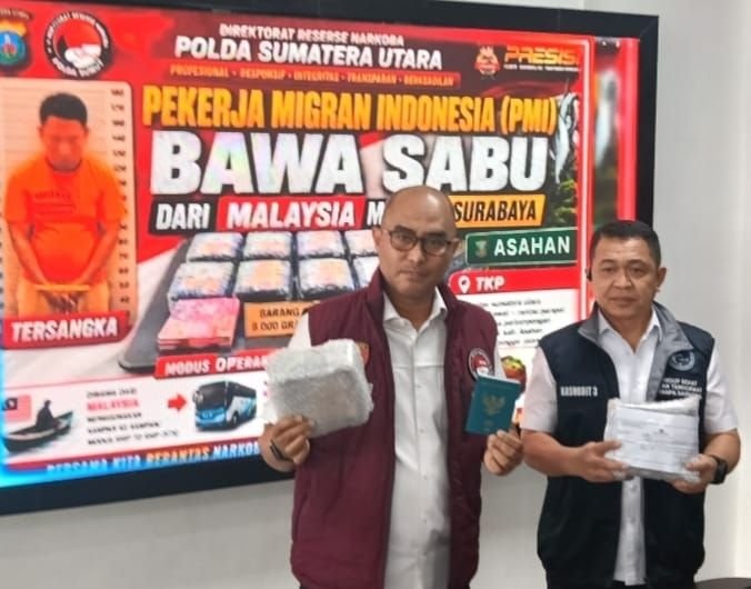 Polda Sumut Tangkap PMI Asal Jawa Timur Bawa 8 Kg Sabu dari Malaysia