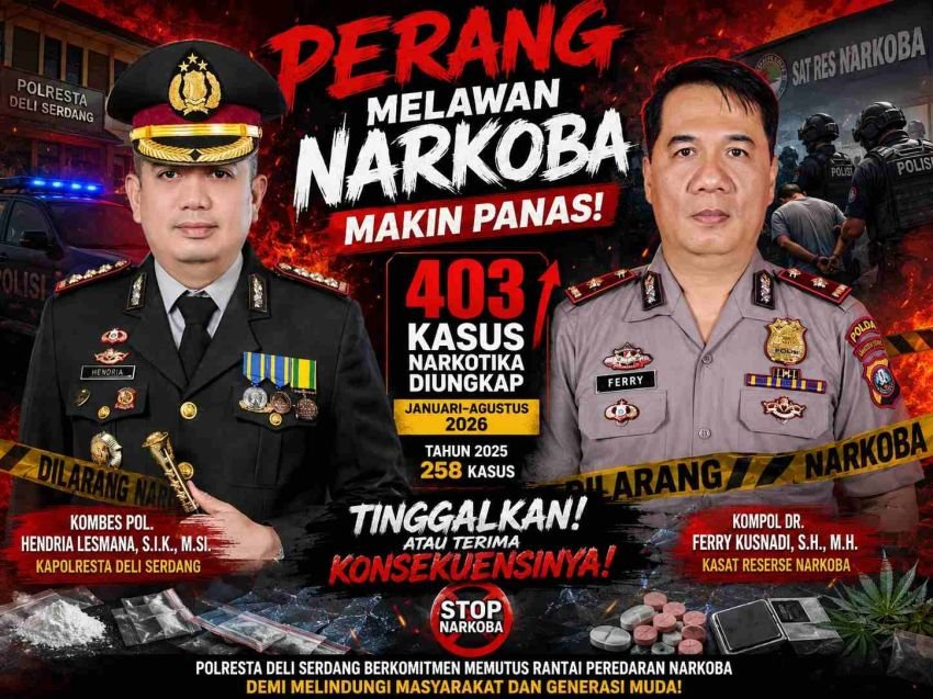 Polresta Deli Serdang Genderang Perang Lawan Narkoba, Januari-Agustus 26 Sebanyak 403 Kasus Diungkap