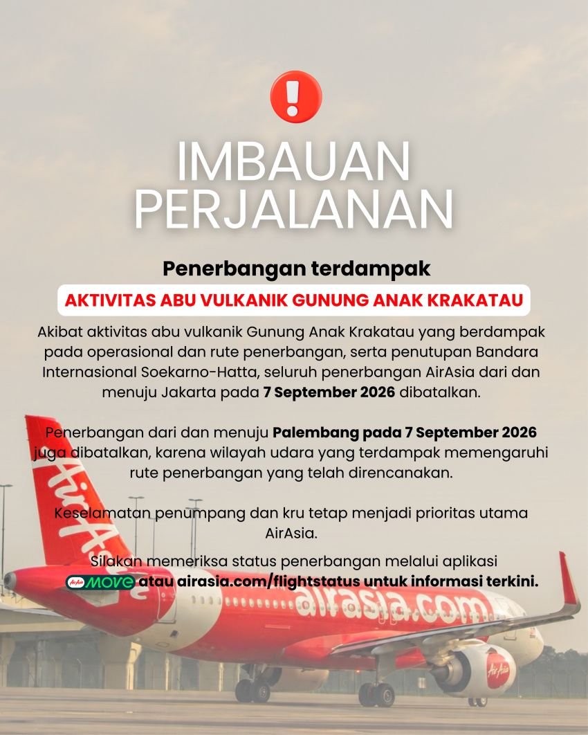 Penerbangan AirAsia yang Terdampak Erupsi Gunung Anak Krakatau