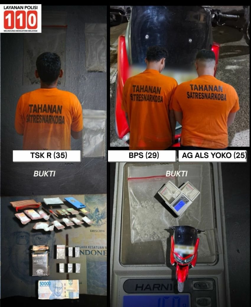 Gerak Cepat Satresnarkoba Polres Binjai, 3 Pelaku Narkoba Diciduk, Sabu dan Ekstasi Diamankan