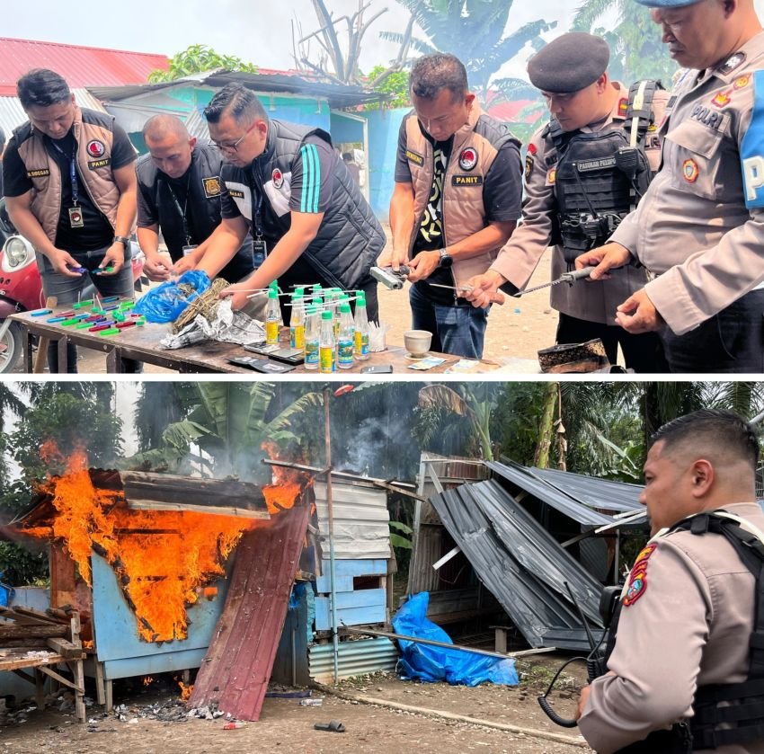 Giliran Sarang Narkoba Desa Mencirim Digerebek Polrestabes Medan : Bandar Diciduk, Pistol dan Senjata Tajam Disita