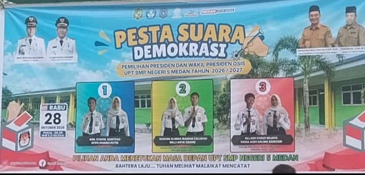 Nadhin Almira Irawan Zalukhu - dan Milli Arya Zidane Terpilih Jadi Ketua Osis SMPN 5 Medan