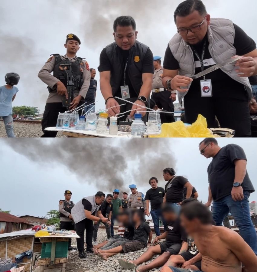 Lagi, Polrestabes Medan Bongkar Sarang Narkoba Bantaran Rel Kereta Api Tembung : 6 Orang Diboyong ke Mako